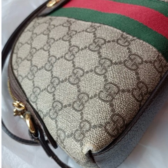 Gucci Ophedia Dome Beige and Brown Crossbody Bag with Red and Green Stripe - Picture 8 of 8